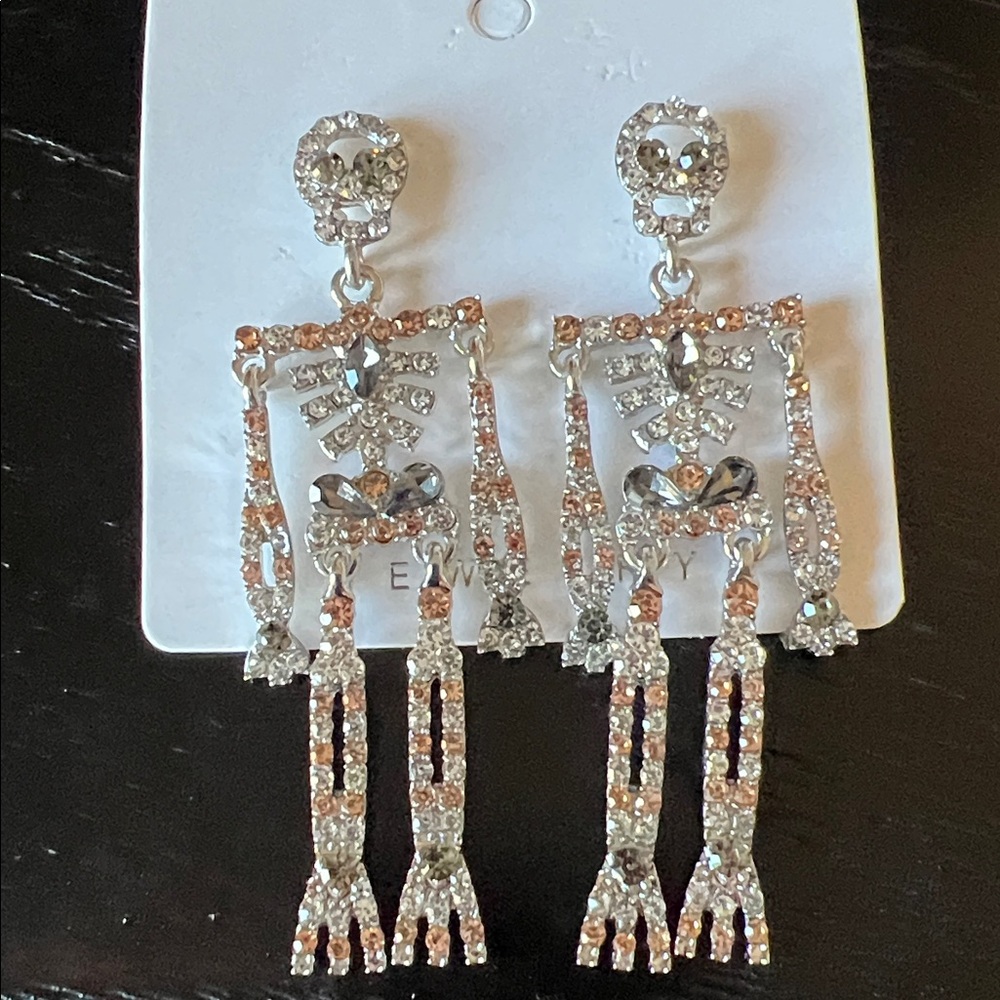 Rhinestone skeleton earrings-NWT